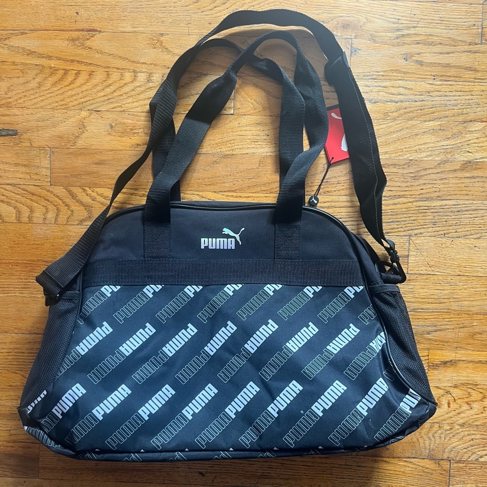 PUMA Black Duffel Bag with Logo Pattern